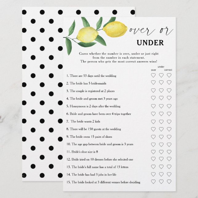 Papier Citron - Au-dessus ou sous la douche nuptiale (Devant / Derrière)