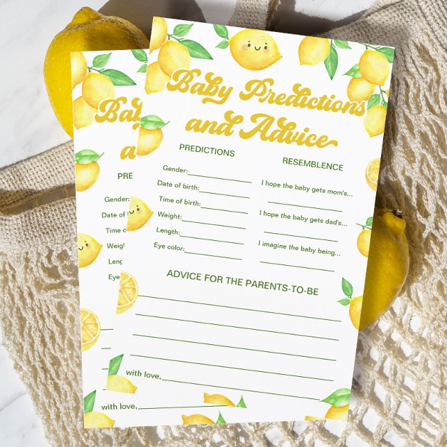 Papier Citron Baby shower Baby Predictions et conseils je (Créateur téléchargé)
