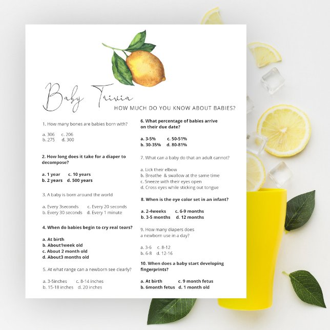 Papier Citron baby shower bébé Trivia jeu (Créateur téléchargé)