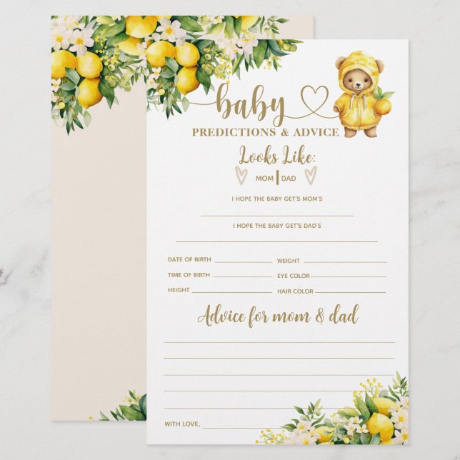 Papier Citron Citrus Baby shower d'été (Devant / Derrière)
