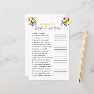 Papier Citron "Qui Connaît La Mariée" Jeu de Fête des mar