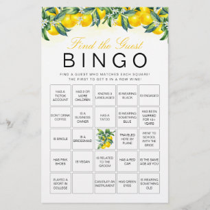 Papier Citron Trouver L'Invité Bingo Fête des mariées Car