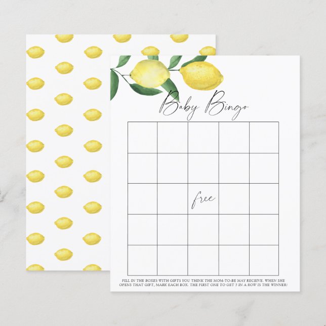 Papier Citrons - Baby Bingo jeu (Devant / Derrière)
