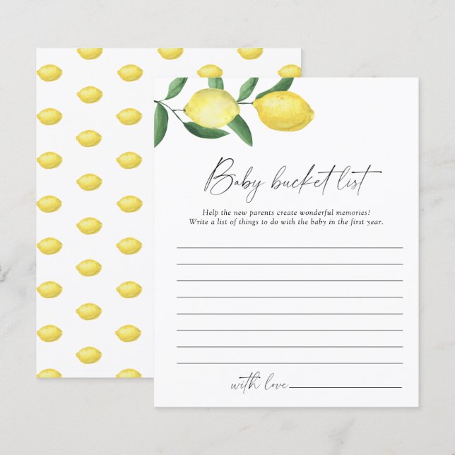 Papier Citrons - Baby bucket liste jeu (Devant / Derrière)