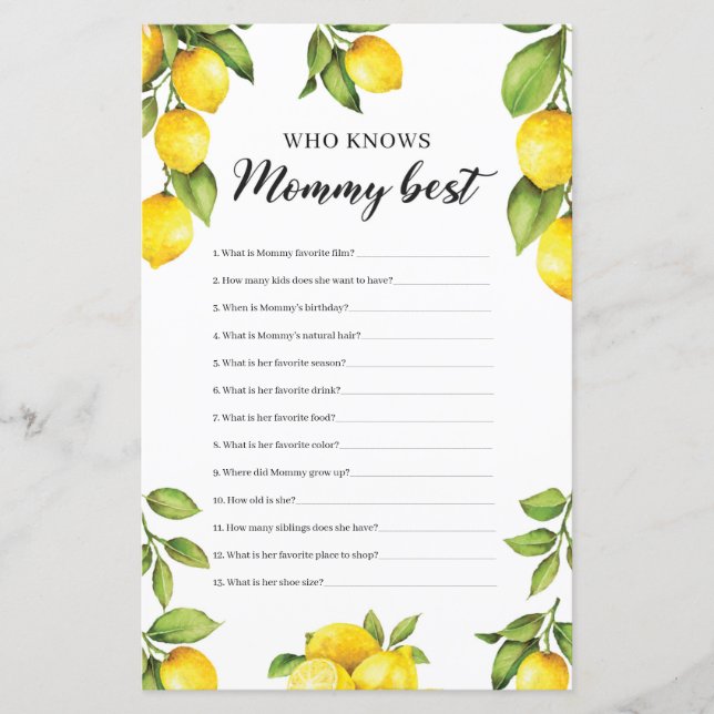 Papier Citrons Modernes Qui Connaît Mommy Meilleur Jeu (Devant)