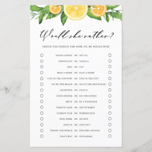 Papier Citrons Oranges Adoud Elle Plutôt Baby shower Jeu