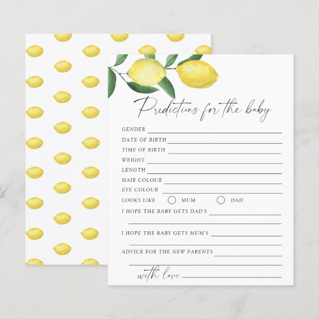 Papier Citrons - Prédictions et conseils pour bébés (Devant / Derrière)