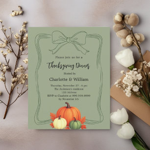 Papier Citrouille arc moss vert Thanksgiving invitation