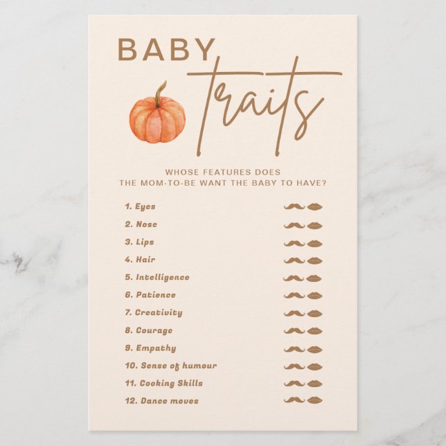 Papier Citrouille Automne Baby shower Baby Traits Jeu (Devant)