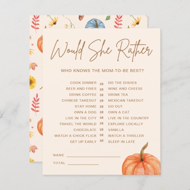 Papier Citrouille Automne Voudrait-Elle Plutôt Baby showe (Devant / Derrière)