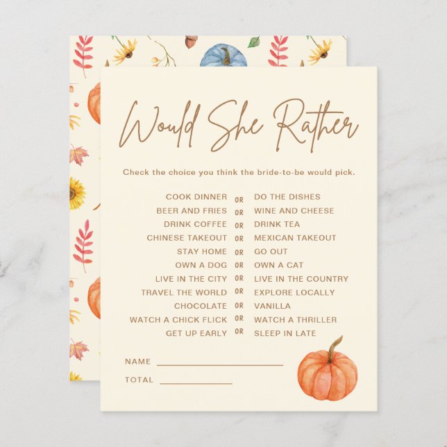 Papier Citrouille Automne Voudrait-Elle Plutôt Fête des m (Devant / Derrière)