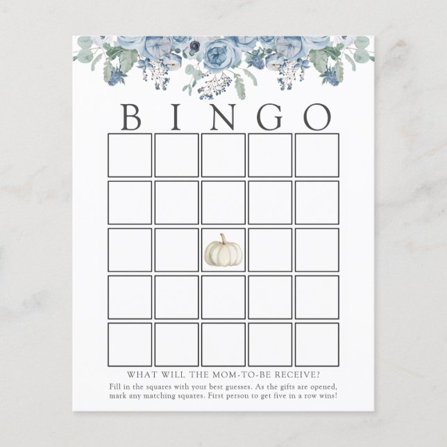 Papier Citrouille blanc et Blue Floral Baby Game Card (Devant)