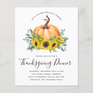 Papier Citrouille Budget Thanksgiving Diner Invitation