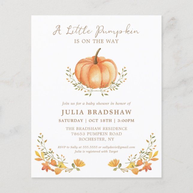 Papier Citrouille budgétaire automne | Baby shower non se (Devant)