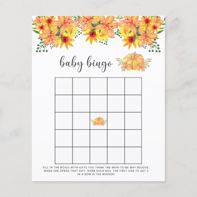Papier Citrouille d'automne baby shower de bingo (Devant)