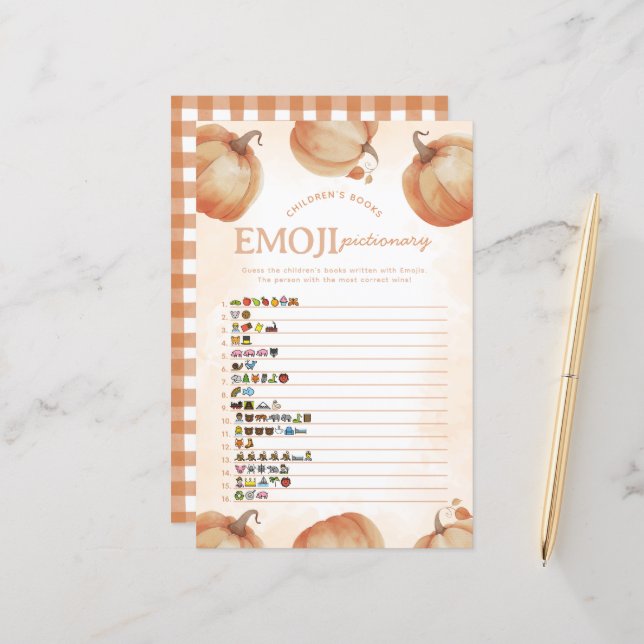 Papier Citrouille d'automne Emoji Pictionary Baby shower  (Devant/Arrière en situation)