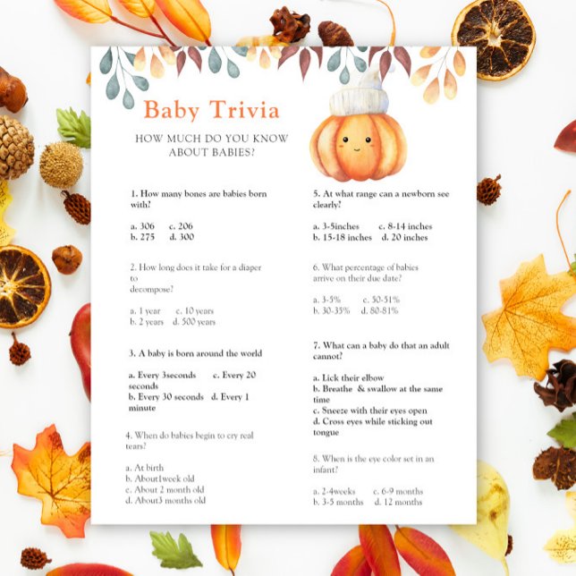 Papier Citrouille d'automne - Trivia de bébé | Jeu Baby s (Créateur téléchargé)