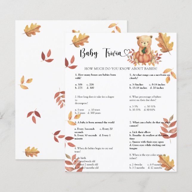 Papier Citrouille d'automne - Trivia de bébé | Jeu Baby s (Devant / Derrière)