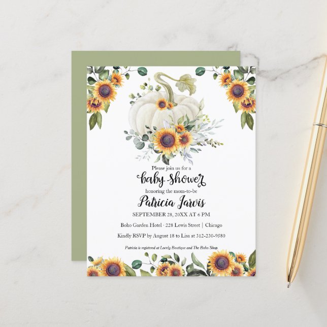 Papier Citrouille de la verdure Baby shower budgétaire In (Devant/Arrière en situation)