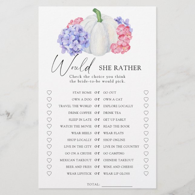 Papier Citrouille - Elle préfère le jeu de douche nuptial (Devant)