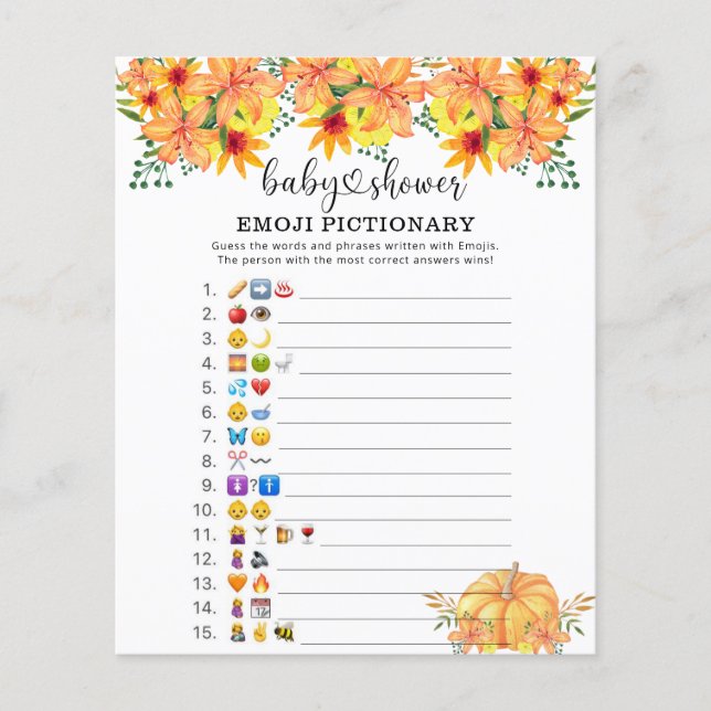 Papier Citrouille - Emoji jeu d'images baby shower (Devant)