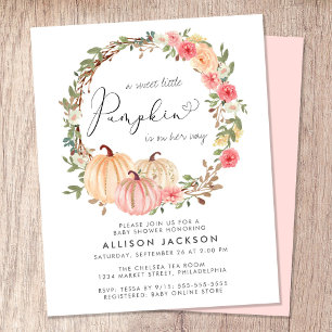 Papier Citrouille Floral Aquarelle fille Baby shower Invi