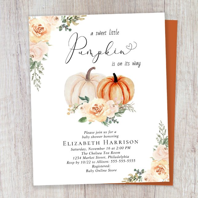 Papier Citrouille Floral Autumn Baby shower Invitation (Créateur téléchargé)