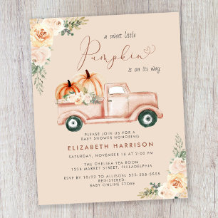 Papier Citrouille Floral Truck Baby shower d'aquarelle In