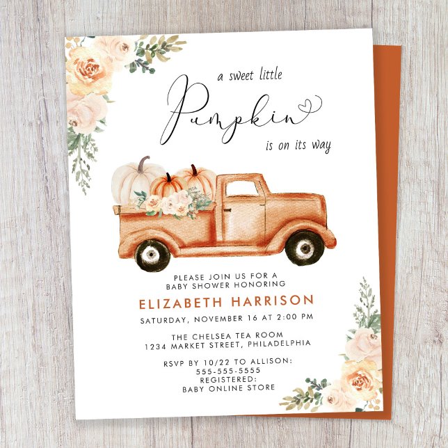 Papier Citrouille Floral Truck Baby shower Invitation (Créateur téléchargé)