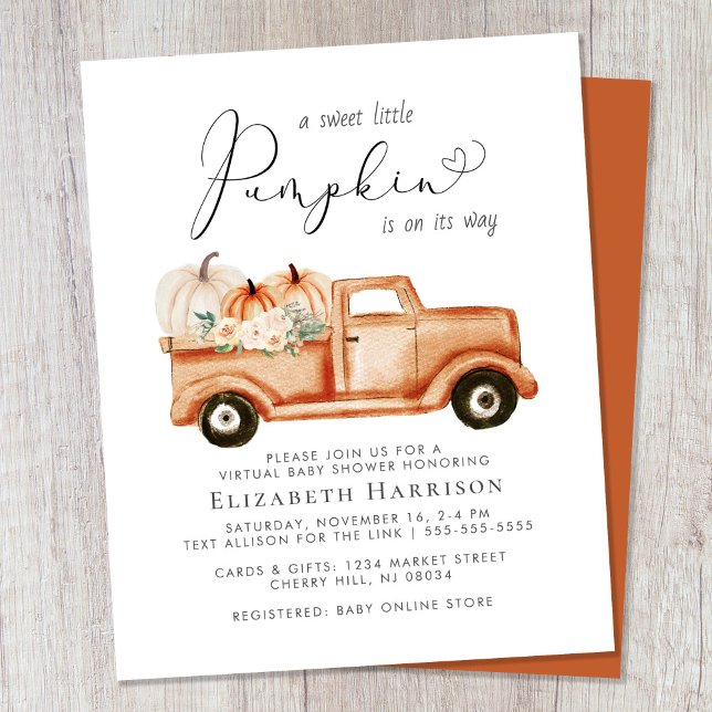 Papier Citrouille Floral Truck Baby shower virtuel Invita (Créateur téléchargé)
