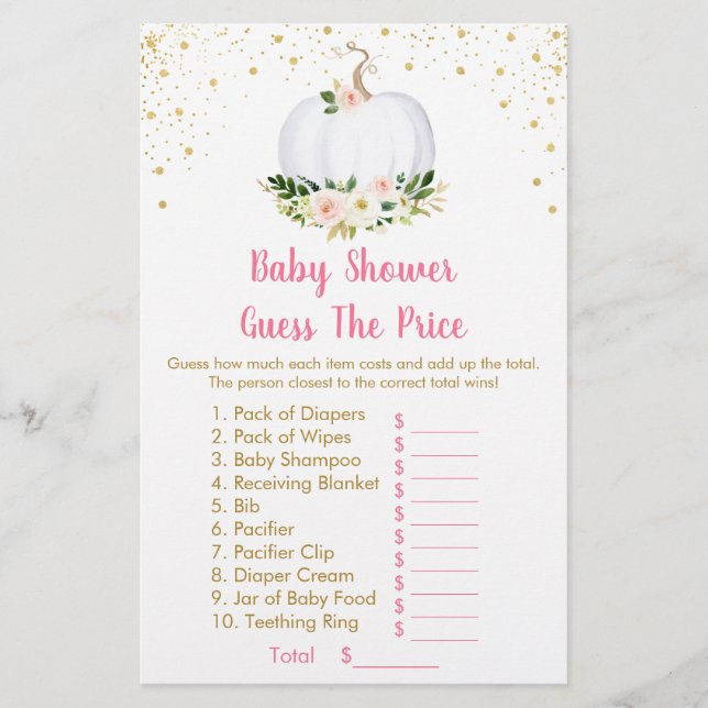 Papier Citrouille Pink Gold Devinez Le Baby shower de pri (Devant)