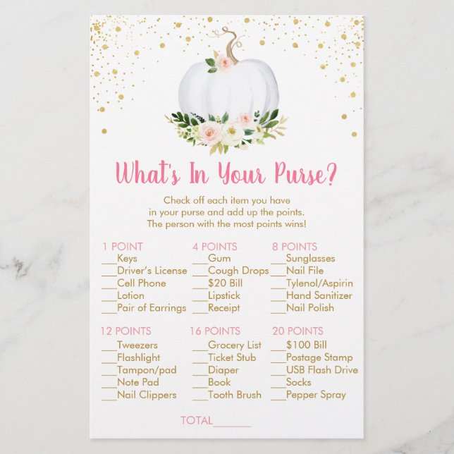 Papier Citrouille Pink Gold What's In Your Purse Game (Devant)