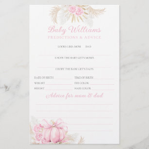 Papier Citrouille rose fille Floral Bow Baby shower jeu