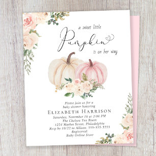 Papier Citrouille Rose Floral Baby Girl Douche Invitation
