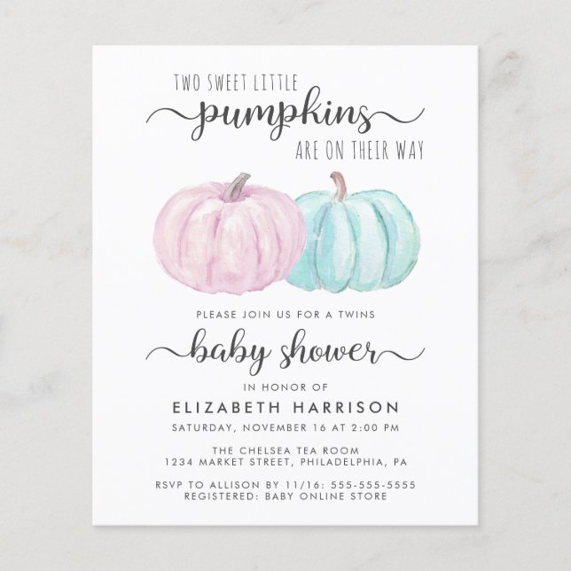Papier Citrouille Twin Boy Girl Baby shower Invitation (Devant)