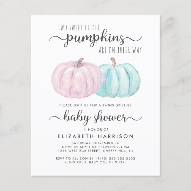 Papier Citrouille Twin Boy Girl Drive Par Baby shower Inv (Devant)