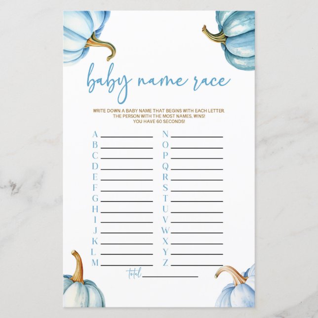Papier Citrouilles Bleus Nom d'automne Race Baby shower J (Devant)