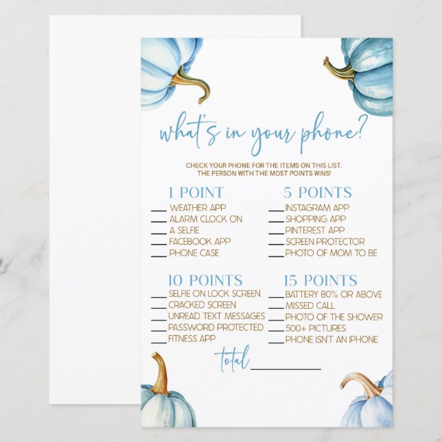 Papier Citrouilles Bleus Tombent Dans Votre Baby shower D (Devant / Derrière)