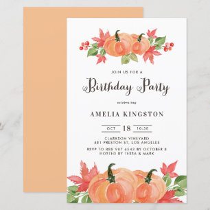 Papier Citrouilles d'aquarelle automne Invitation d'anniv