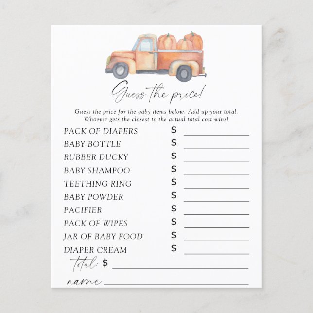 Papier Citrouilles de camion - Devinez le prix Jeu (Devant)