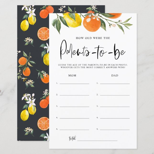 Papier Citrus Botanical Quel Âge Avaient Les Parents Jeu (Devant / Derrière)