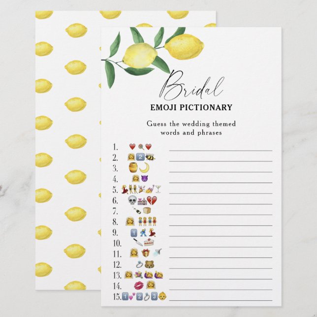 Papier Citrus citron - nuptiale douche émoticône jeu pict (Devant / Derrière)
