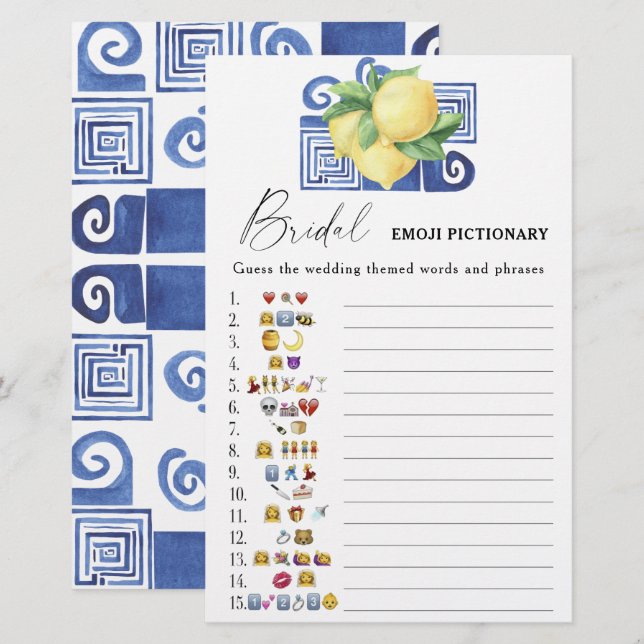 Papier Citrus citron - nuptiale douche émoticône jeu pict (Devant / Derrière)