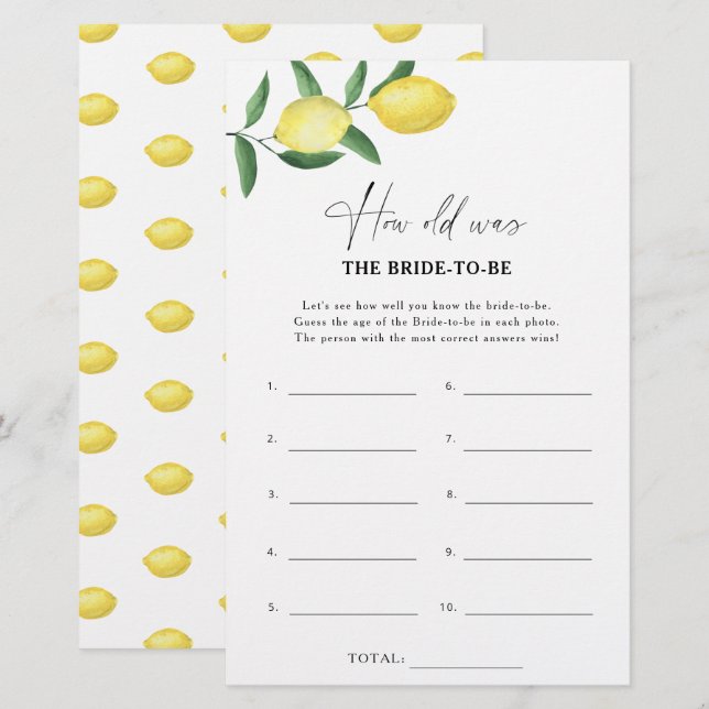 Papier Citrus citron - Quel âge la mariée avait-elle pour (Devant / Derrière)