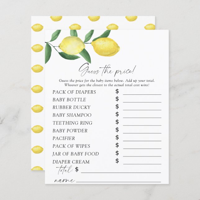 Papier Citrus citrons - Devinez le prix Jeu (Devant / Derrière)