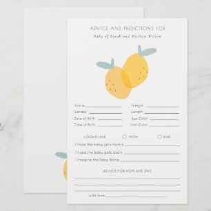 Papier Citrus Citrus Baby shower Conseils Prédiction