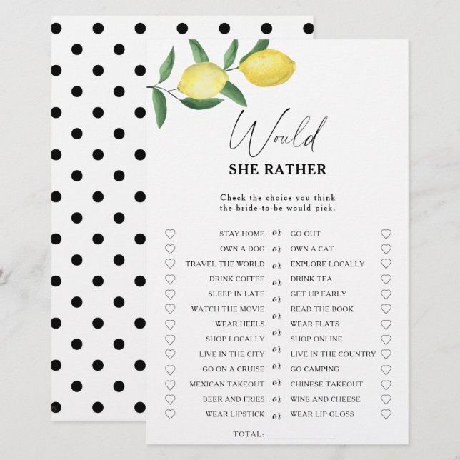 Papier Citrus Citrus citron - Elle préfère le jeu de douc (Devant / Derrière)