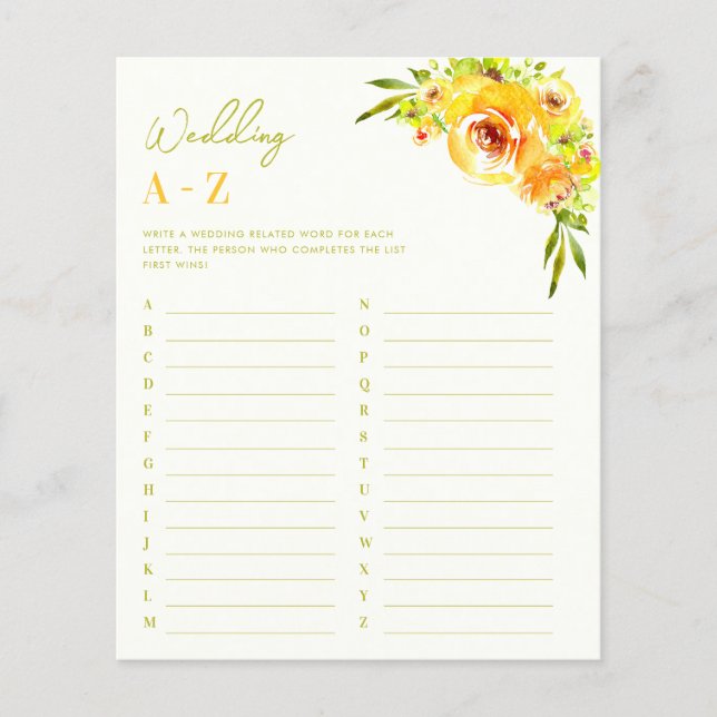 Papier Citrus Green Floral Wedding A-Z Bridal Shower Game (Devant)