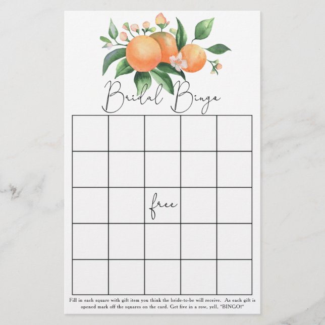 Papier Citrus - Jeux de bingo de douche nuptiale (Devant)
