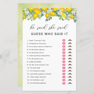 Papier Citrus Lemon Il A Dit Qu'Elle A Dit Fête des marié